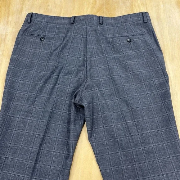Kenneth Cole Suit Mens 46R Slim Fit Wool Blend Stretch Pants 40x32 Gray Plaid